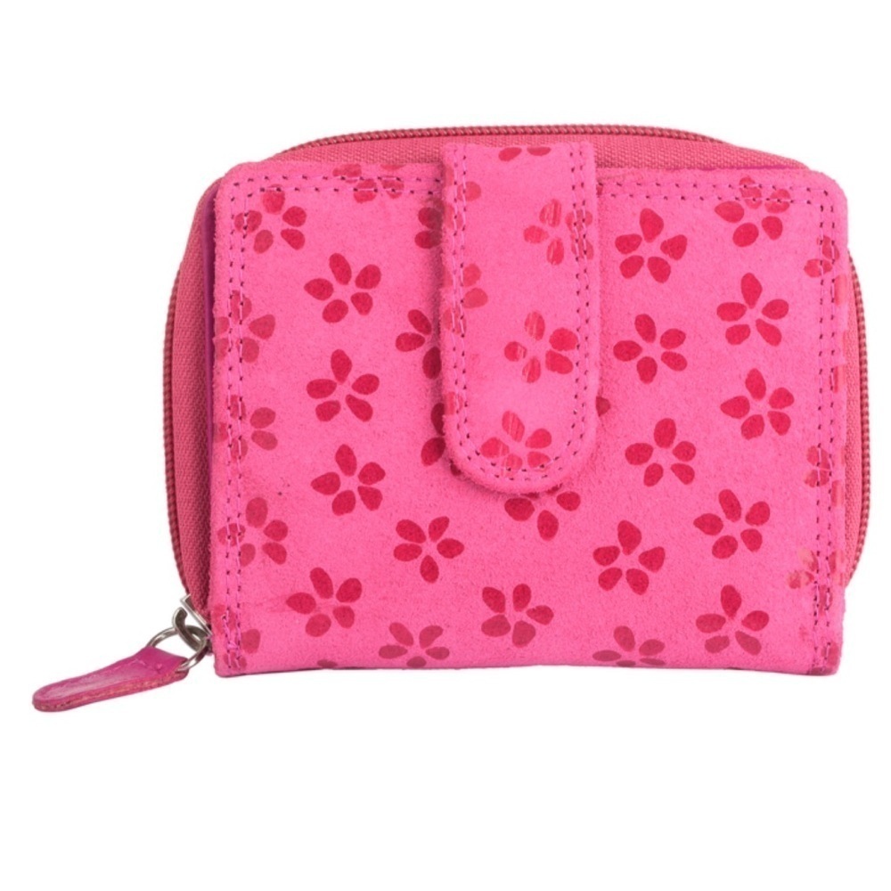Union Code Pink Leather Floral Print Boho Style Snap Front Closure Wallet
